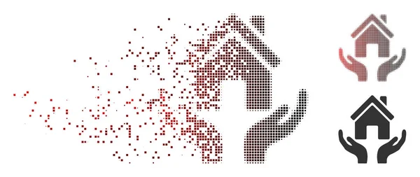 Icono de manos de cuidado de casa de medio tono de píxel fragmentado — Vector de stock