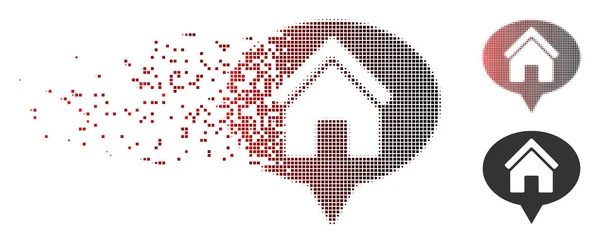 Disintegrating Pixel Halftone House Info Balloon Icon — Stock Vector