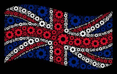 Büyük Britanya bayrağı kolaj türbin simgelerin sallayarak