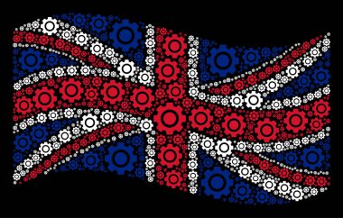 İngiliz bayrağı kolaj dişli öğelerin sallayarak