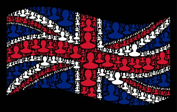 Waving UK Flag Mosaic of Person Items — Stock Vector