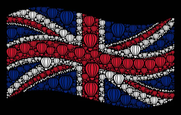 Schwenken große britische Flagge Collage von Aerostat-Ikonen — Stockvektor