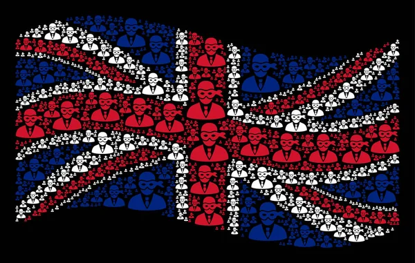 Κυματίζει σημαία Ηνωμένου Βασιλείου μωσαϊκό μασκοφόροι κλέφτης εικονίδια — Διανυσματικό Αρχείο