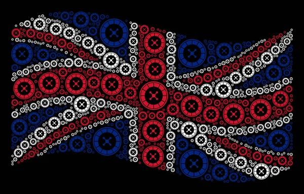 룰렛 아이콘의 영국 국기 패턴을 흔들며 — 스톡 벡터