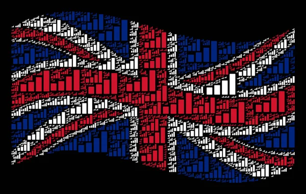 Agitant le drapeau du Royaume-Uni Collage d'icônes de diagramme à barres — Image vectorielle