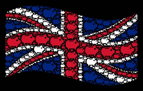 Κυματίζει η βρετανική σημαία μοτίβο κουμπαράς εικονίδια — Διανυσματικό Αρχείο