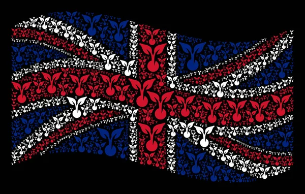 Schwenken große britische Flagge Mosaik von Samen sprießen Symbole — Stockvektor