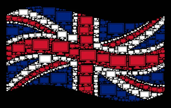 Agitant le modèle de drapeau de Grande-Bretagne des icônes d'affichage d'ordinateur — Image vectorielle