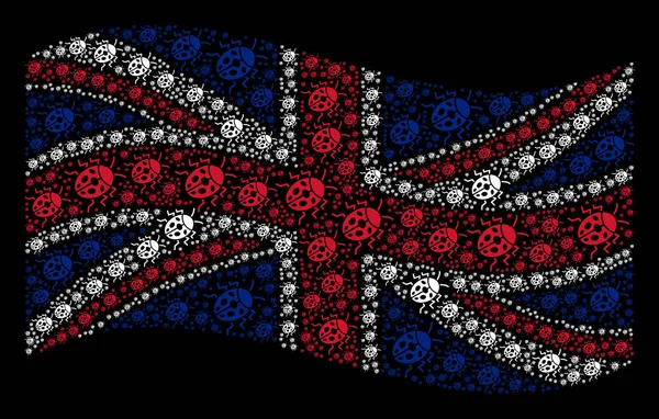 Κουνώντας κολάζ σημαία Ηνωμένου Βασιλείου πασχαλίτσα Bug εικονιδίων — Διανυσματικό Αρχείο