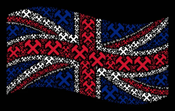挥舞着英国国旗图案的锤子图标 — 图库矢量图片