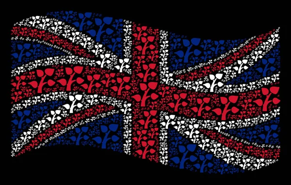 Κυματίζει σημαία Ηνωμένου Βασιλείου μοτίβο ΠΑΝΕΛΛΑΔΙΚΕΣ εικονίδια — Διανυσματικό Αρχείο