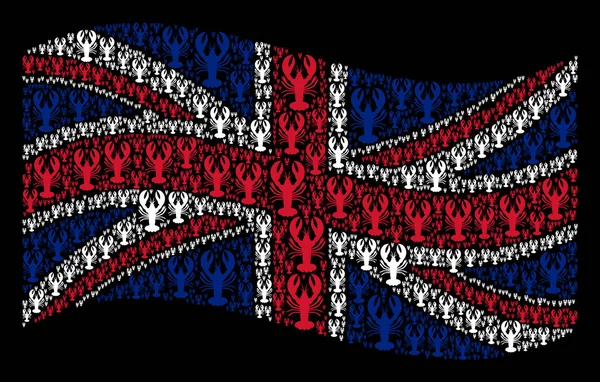 Britse vlag Collage van kreeft Items zwaaien — Stockvector