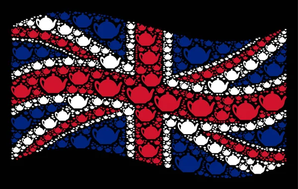 Drapeau britannique agitant motif des articles de théière — Image vectorielle