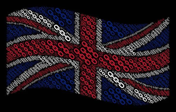 Vifta med brittiska flaggan mönster av kedja objekt — Stock vektor