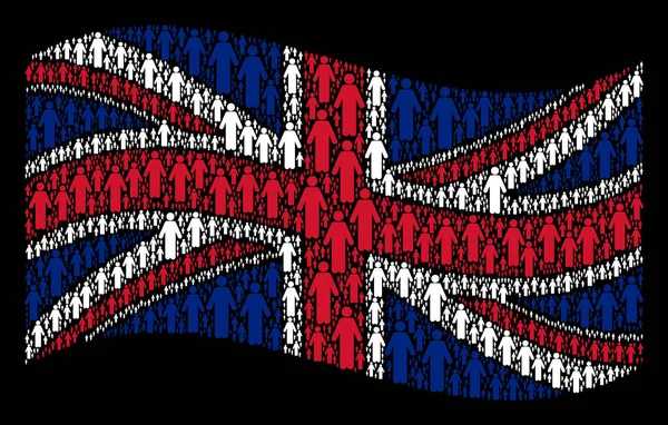 Agitant drapeau britannique mosaïque de l'homme icônes de la personne — Image vectorielle