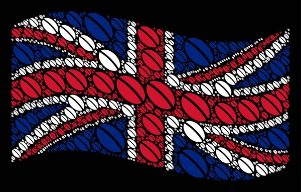 Κυματίζει η βρετανική σημαία μοτίβο εικονίδια σπόρων σιταριού — Διανυσματικό Αρχείο