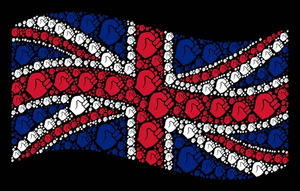 Sventolando Gran Bretagna Bandiera Collage of Fist Articoli — Vettoriale Stock