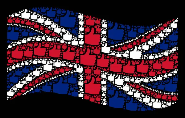 挥舞着大不列颠国旗图案的拇指向上图标 — 图库矢量图片