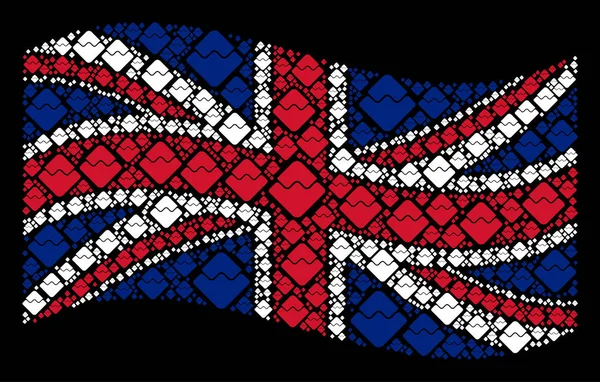 Sventolare bandiera britannica Collage of Waves Articoli di valuta — Vettoriale Stock