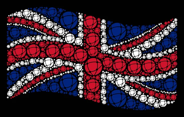 Waving British Flag Mosaic of Network Icons — Stock Vector