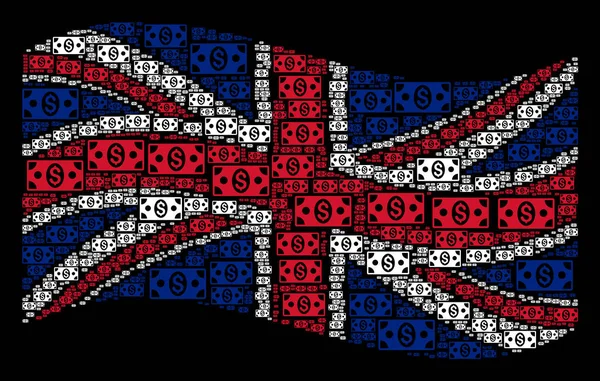 은행권 아이콘의 영국 국기 모자이크를 흔들며 — 스톡 벡터