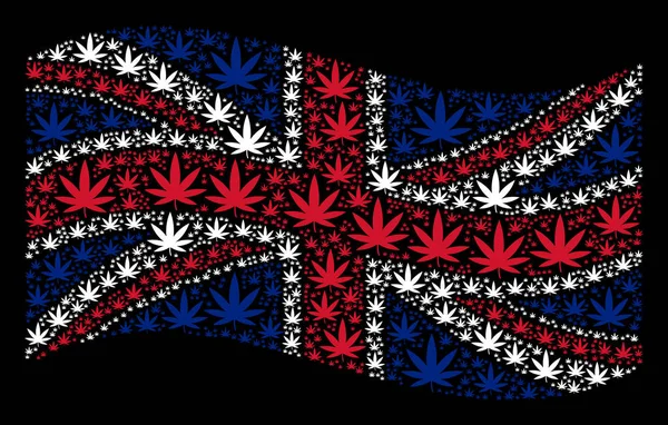 Vifta med Sverige flagga Collage av Cannabis ikoner — Stock vektor