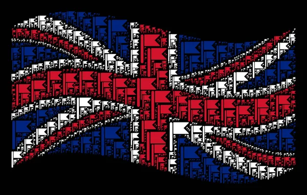 Integetett a brit zászló mozaik jelző ikonok — Stock Vector