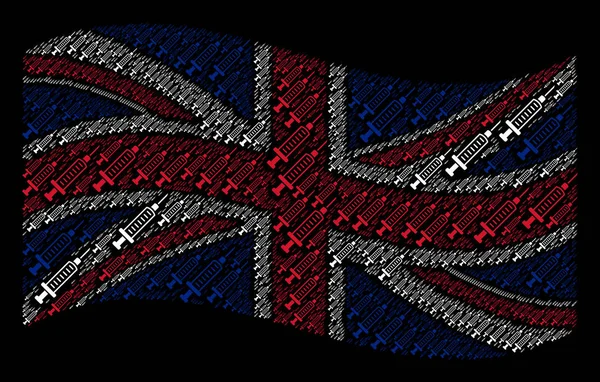 Acenando com bandeira britânica Colagem de ícones de seringa —  Vetores de Stock