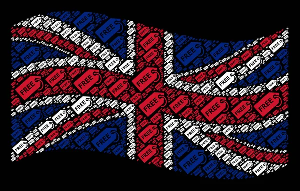 無料タグ項目のイギリス国旗のコラージュを振ってください。 — ストックベクタ