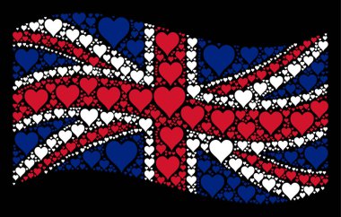 Büyük Britanya bayrağı mozaik kalpler takım elbise simgelerin sallayarak
