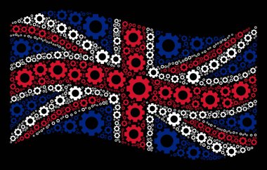 Büyük Britanya bayrağı kolaj dişli öğelerin sallayarak