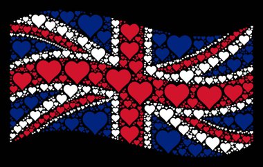 İngiliz bayrağı deseni Sevgililer kalp öğelerin sallayarak