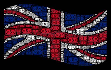 İngiltere bayrak kolaj doları banknot simgelerin sallayarak