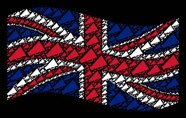 Sventolando la bandiera del Regno Unito Mosaico di Megafono Articoli — Vettoriale Stock