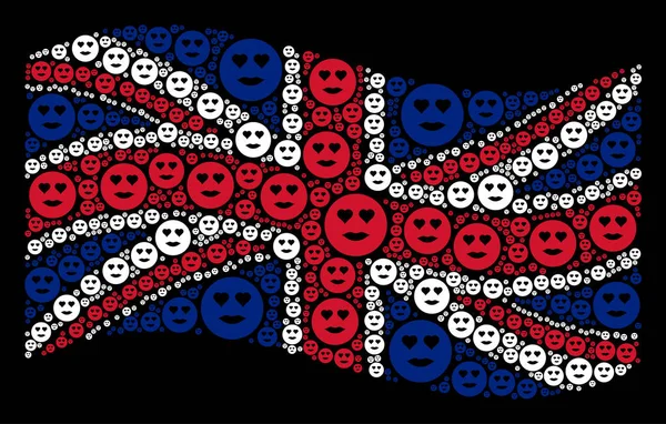 挥舞着大不列颠的国旗图案的夫人爱笑脸图标 — 图库矢量图片