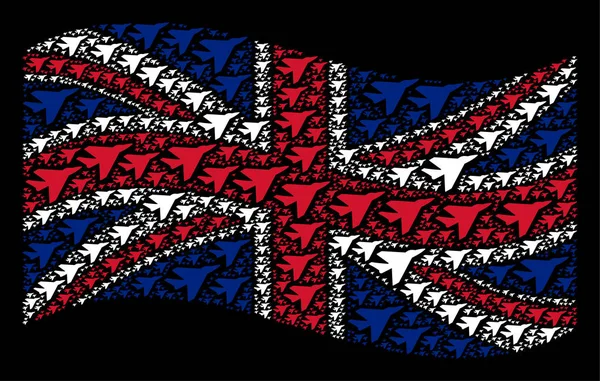 Agitant le drapeau du Royaume-Uni Collage d'articles d'intercepteur d'avion — Image vectorielle