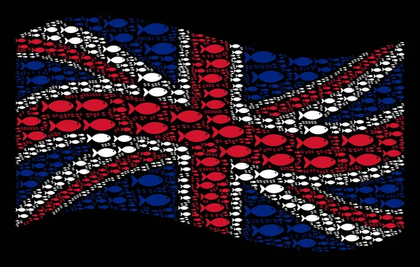 Macha mozaika Flaga Wielkiej Brytanii ryby pary elementów — Wektor stockowy