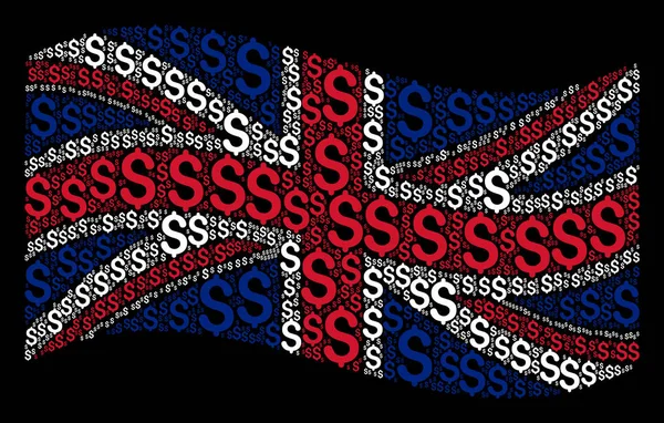 Büyük Britanya bayrağı kolaj doları simgelerin sallayarak