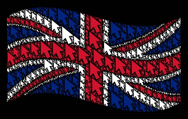 커서가 화살표 아이콘의 영국 국기 패턴을 흔들며 — 스톡 벡터