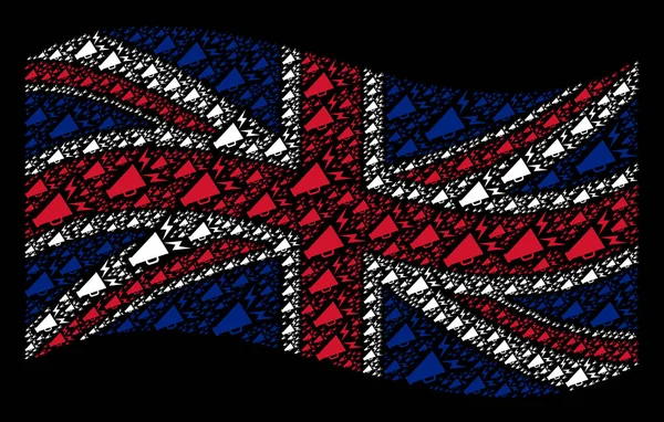 Schwenken britische Flagge Muster der Alarm-Megafon-Symbole — Stockvektor