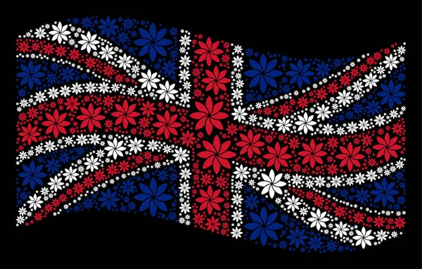 Britse vlag patroon van abstracte bloem pictogrammen zwaaien — Stockvector