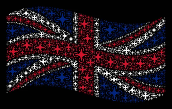 Κουνώντας κολάζ σημαία Ηνωμένου Βασιλείου αέρα κηφήνας εικονιδίων — Διανυσματικό Αρχείο