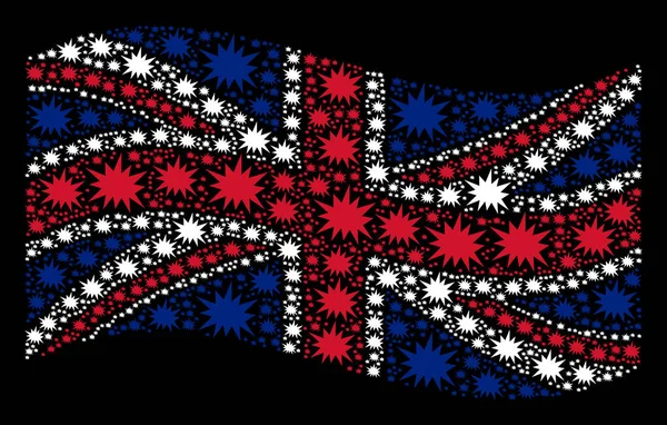 Waving UK Flag Pattern of Bang Items — Stock Vector