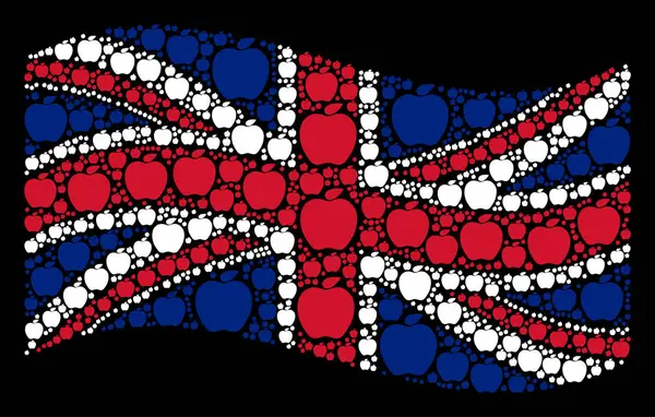 挥舞着英国国旗拼贴的苹果图标 — 图库矢量图片