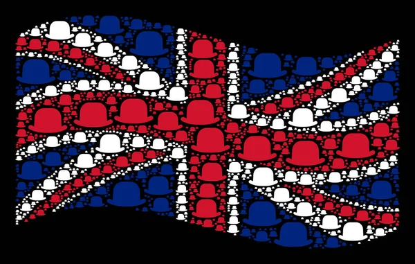 Waving United Kingdom Flag Mosaic of Gentleman Hat Items — Stock Vector