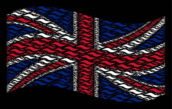 Schwenken große britische Flagge Collage von wellenförmigen Gegenständen — Stockvektor