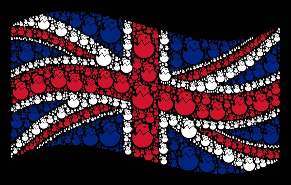 Sventolando Gran Bretagna Bandiera Collage of Hatch Chick Articoli — Vettoriale Stock