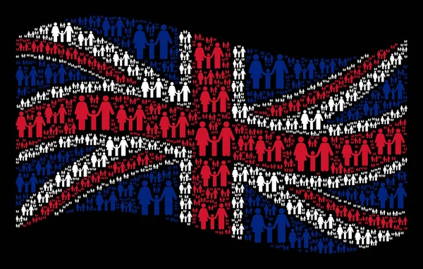 Viftande Storbritannien flagga Collage familj underordnade objekt — Stock vektor