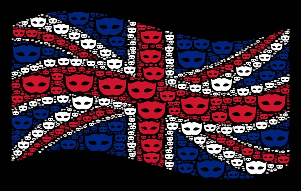 개인 정보 보호 마스크 아이콘의 영국 국기 콜라주를 흔들며 — 스톡 벡터