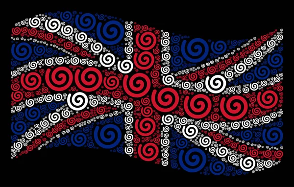 Flagge des Vereinigten Königreichs schwenkend, Muster von Spiralsymbolen — Stockvektor